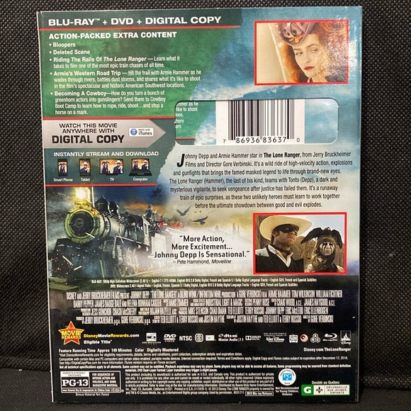 Blu-Ray & DVD- “The Lone Ranger” with Johnny Depp -PG13 - Picture 2 of 3